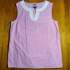 Talbots Striped Sleeveless Top with‎ Beaded Neckline Pink White Size 10